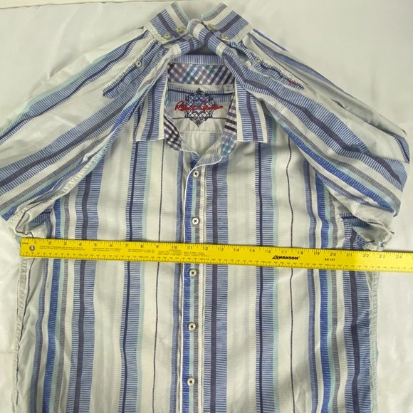 Robert Graham Shirt Mens L Blue White Stripe Contrast Trim Flip Cuff Button Up - Picture 10 of 14